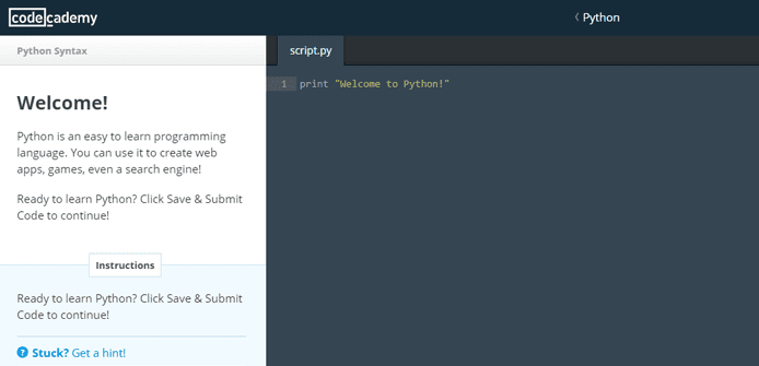 Screenshot of Python lessons on Codecademy Screenshot of Python lessons on Codecademy