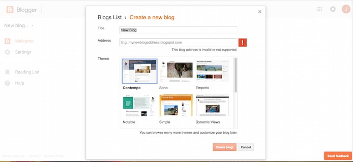 Blogger screenshot