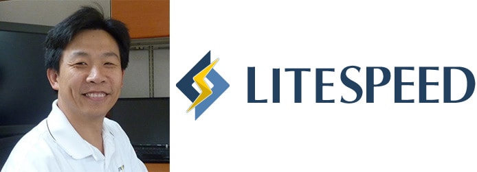 Founder George Wang and LiteSpeed logo Founder George Wang and LiteSpeed logo