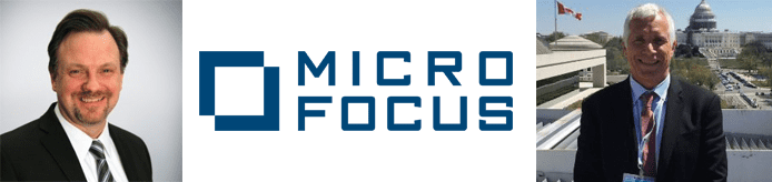 Collage of Geoff Webb's and Mark Levy's headshots and the Micro Focus logo Collage of Geoff Webb's and Mark Levy's headshots and the Micro Focus logo