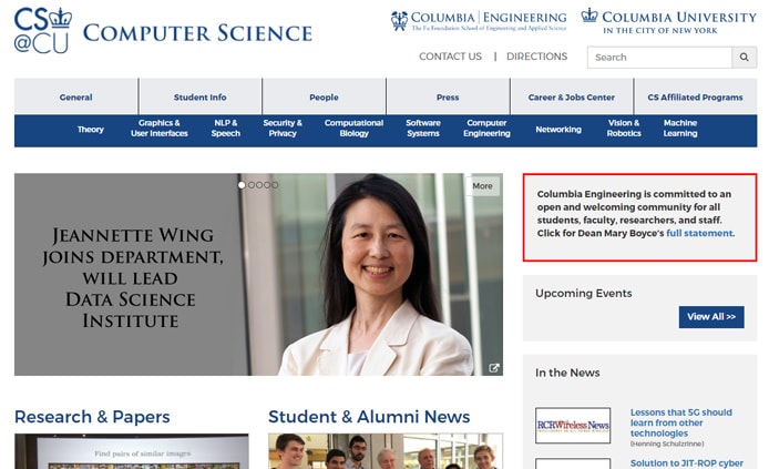 Screenshot of Columbia University Department of Computer Science website Screenshot of Columbia University Department of Computer Science website