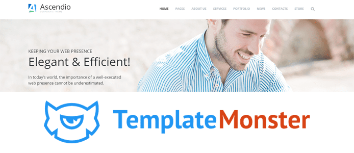 Screenshot of the Ascendio theme and the TemplateMonster logo Screenshot of the Ascendio theme and the TemplateMonster logo