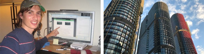 Image of BuiltWith Founder Gary Brewer in 2007 next to image of company headquarters today