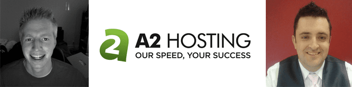 Corey Hammond and Christopher Sweeney's headshots and the A2 Hosting logo Corey Hammond and Christopher Sweeney's headshots and the A2 Hosting logo