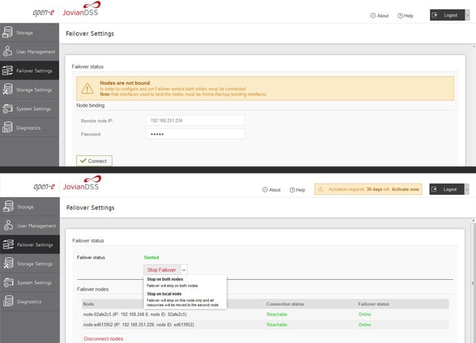 Screenshots of Open-E snapshots and failover settings Screenshots of Open-E snapshots and failover settings