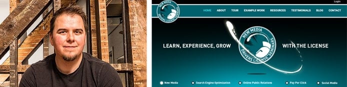 Image of Instructor Ross Johnson with a screenshot of the New Media Drivers License website Image of Instructor Ross Johnson with a screenshot of the New Media Drivers License website