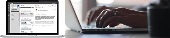Photo of hands on a laptop keyboard with a mockup of email services Photo of hands on a laptop keyboard with a mockup of email services