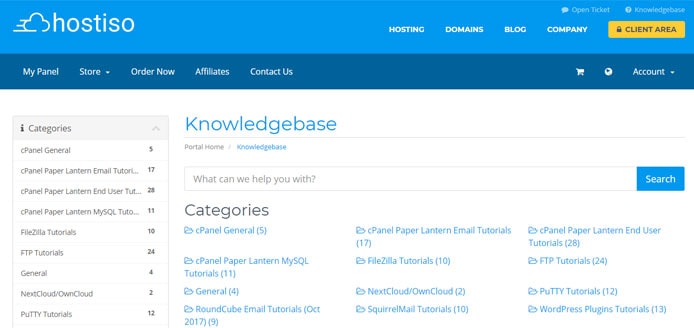 Screenshot of Hostiso knowledgebase Screenshot of Hostiso knowledgebase