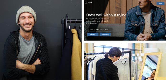 Image of Ben Phillips with screenshot of Thread website and employee with clothes Image of Ben Phillips with screenshot of Thread website and employee with clothes