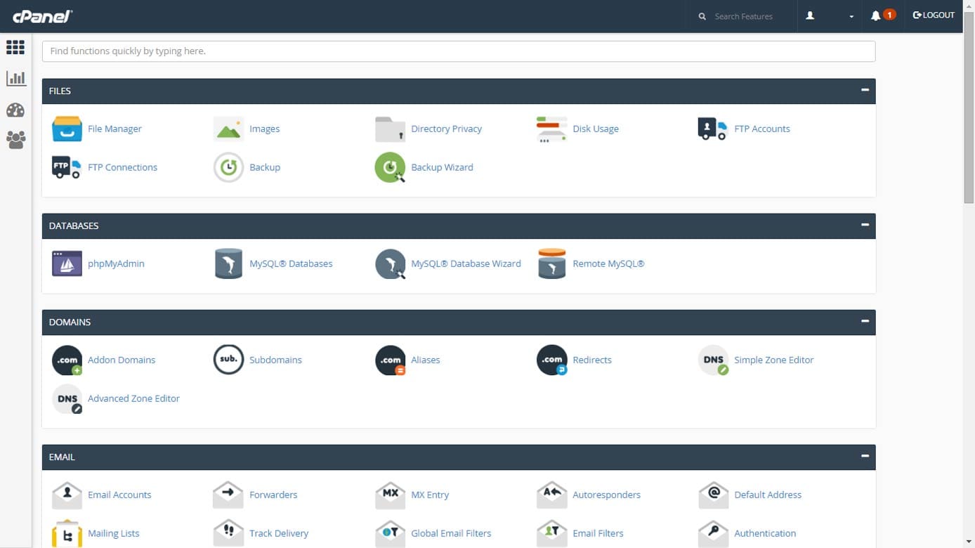 Screenshot of cPanel dashboard Screenshot of cPanel dashboard