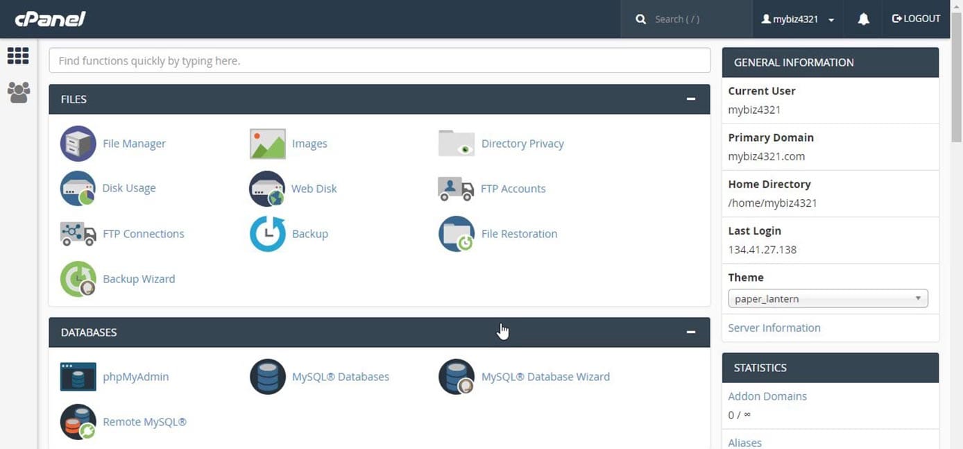 Screenshot of cPanel control panel Screenshot of cPanel control panel