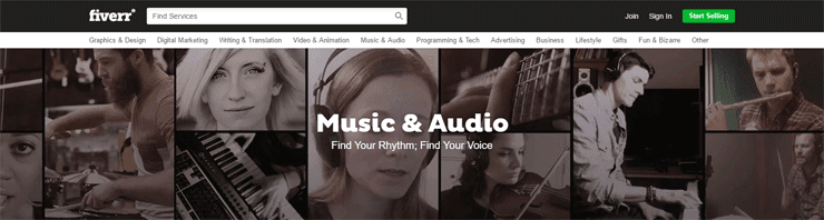 Music & Audio on Fiverr Screenshot of the Music & Audio category on Fiverr