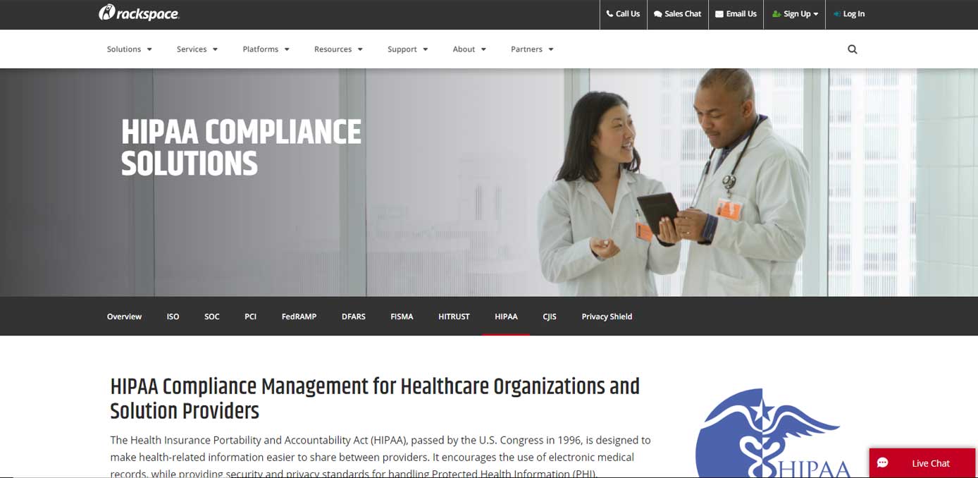 Screenshot of Rackspace HIPAA-compliant hosting Screenshot of Rackspace HIPAA-compliant hosting