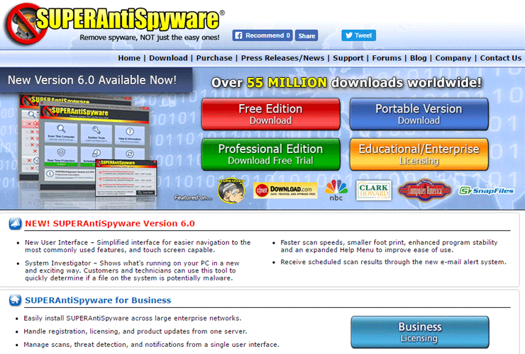 Screenshot of the SUPERAntiSoftware homepage Screenshot of the SUPERAntiSoftware homepage