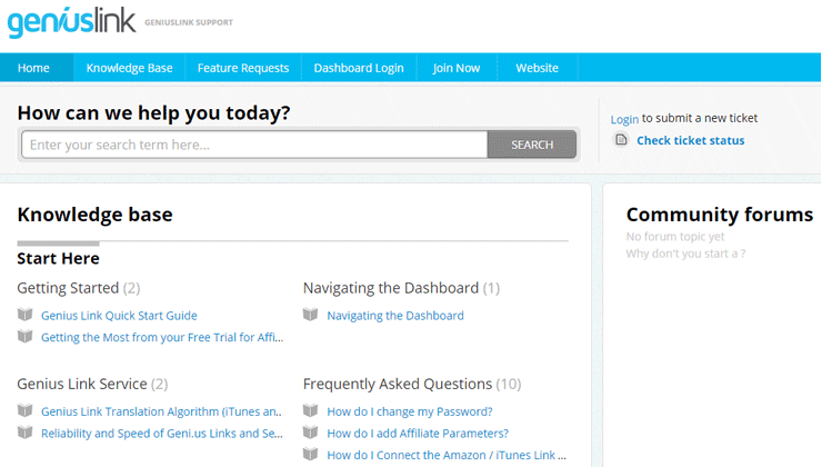 Screenshot from the Geniuslink Support page Screenshot from the Geniuslink Support page