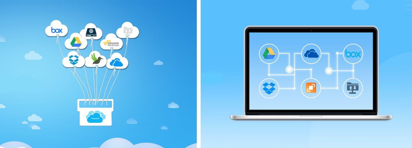 Graphic depicting multiple cloud environments Graphic depicting multiple cloud environments