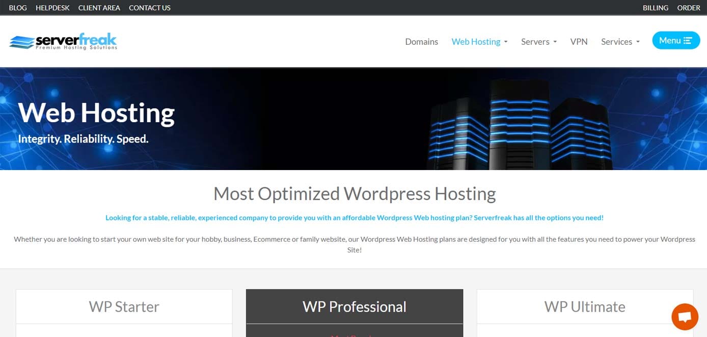Screenshot of ServerFreak's WordPress hosting page Screenshot of ServerFreak's WordPress hosting page