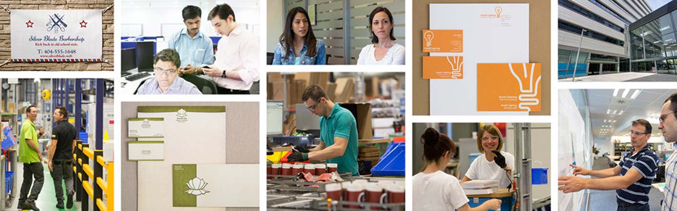 Collage of images showing various business products and people Collage of images showing various business products and people