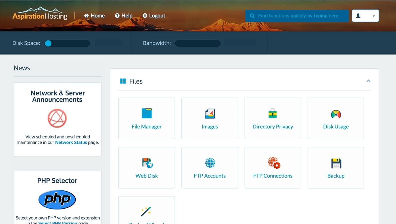Screenshot of Aspiration Hosting dashboard Screenshot of Aspiration Hosting dashboard