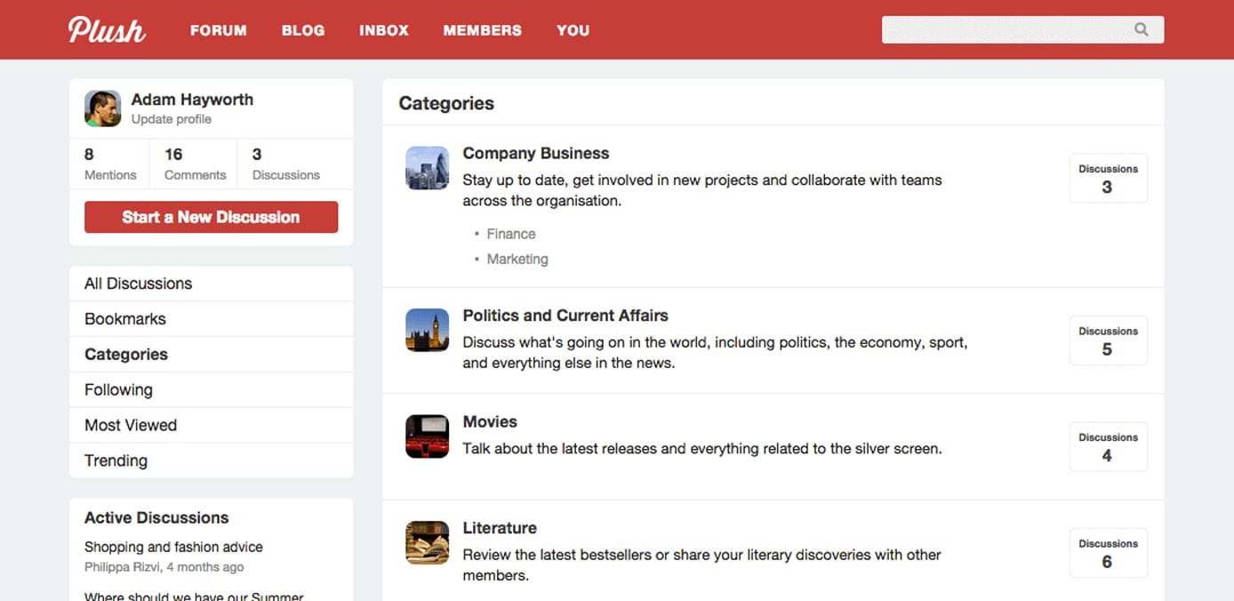 Screenshot of Plush Forums interface Screenshot of Plush Forums interface