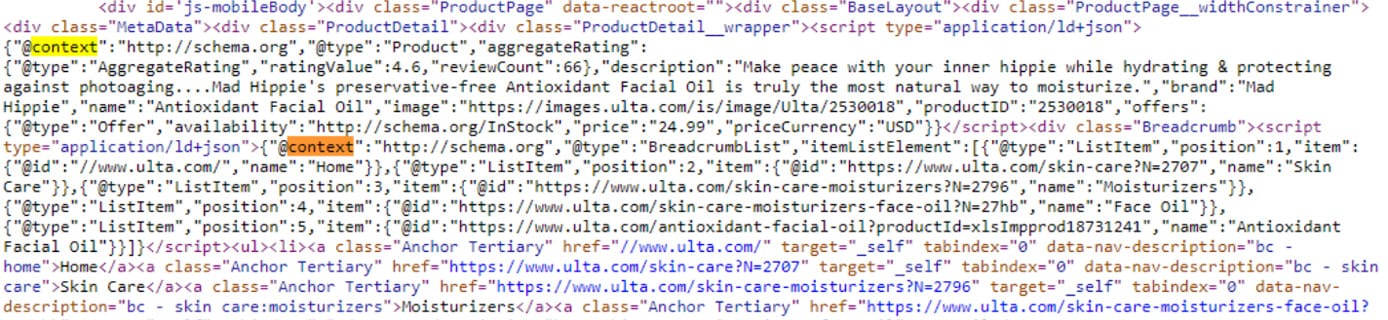 Screenshot of source code for Mad Hippie Facial Oil Screenshot of source code for Mad Hippie Facial Oil