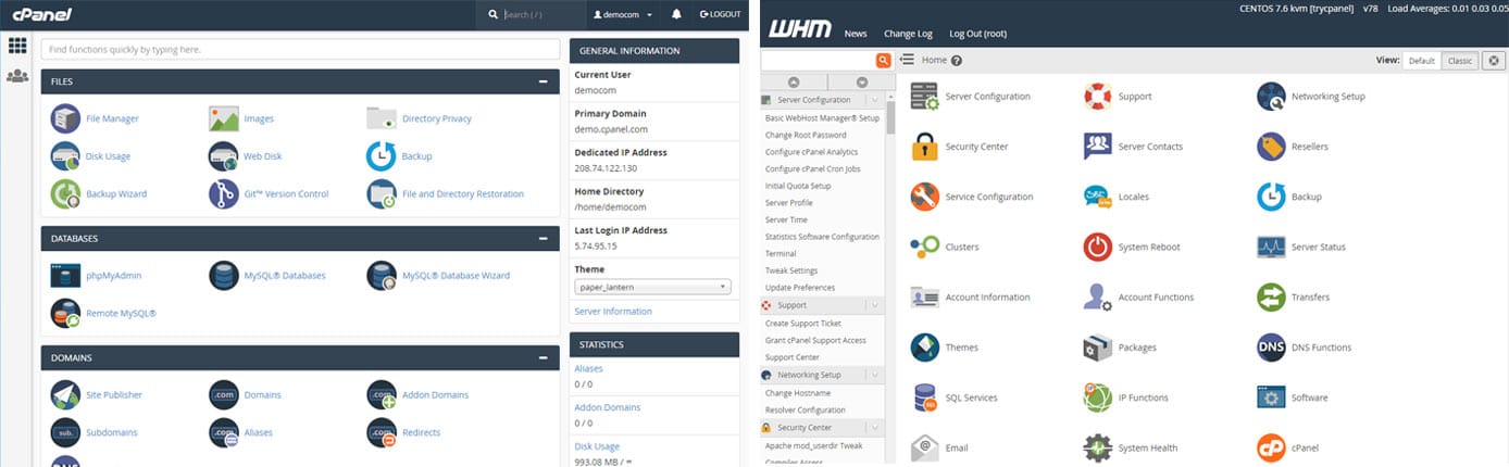 Screenshots of cPanel and WHM Screenshots of cPanel and WHM
