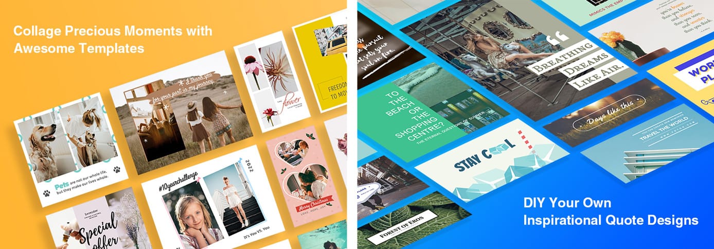 Promotional imagery for collage and quote functionalities