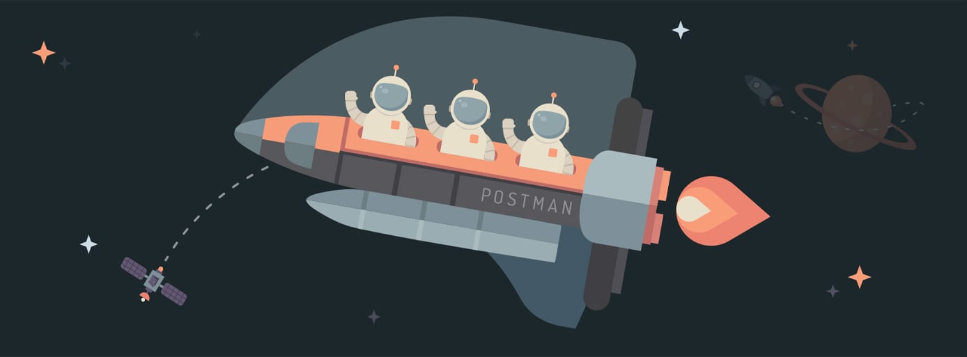 Postman's spaceship branding imagery