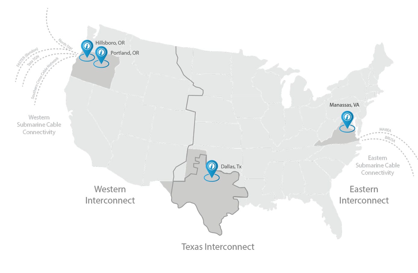Opus Interactive datacenter map graphic Opus Interactive datacenter map graphic