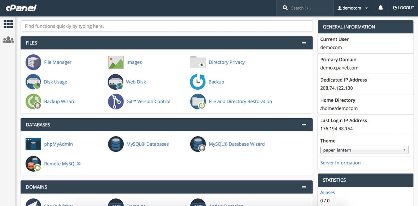 Screenshot of cPanel dashboard Screenshot of cPanel dashboard