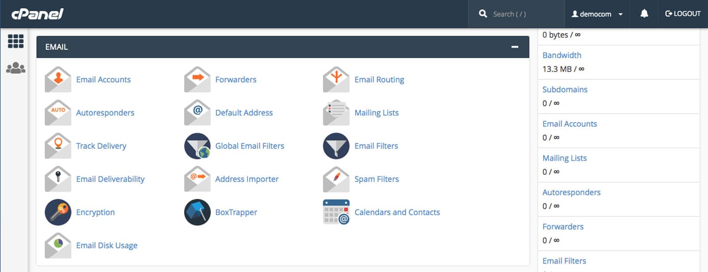 Screenshot of cPanel section of email tools Screenshot of cPanel section of email tools