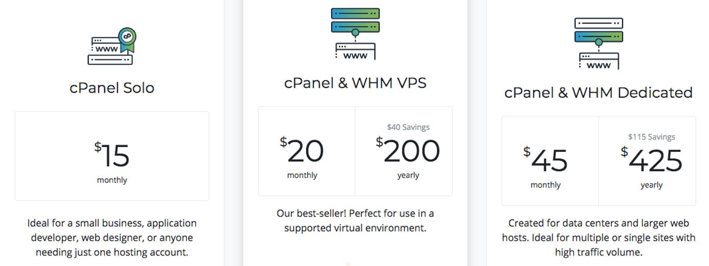 Screenshot of cPanel pricing options Screenshot of cPanel pricing options