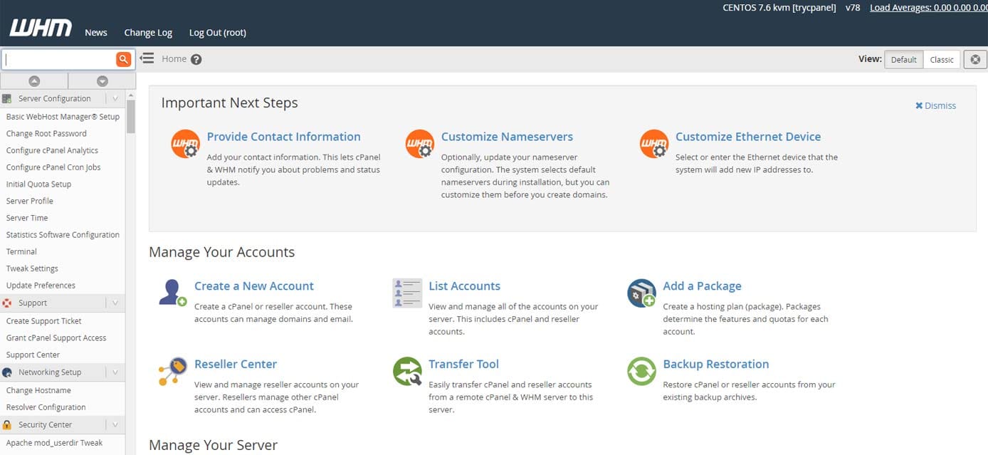 Screenshot of WHM dashboard Screenshot of WHM dashboard