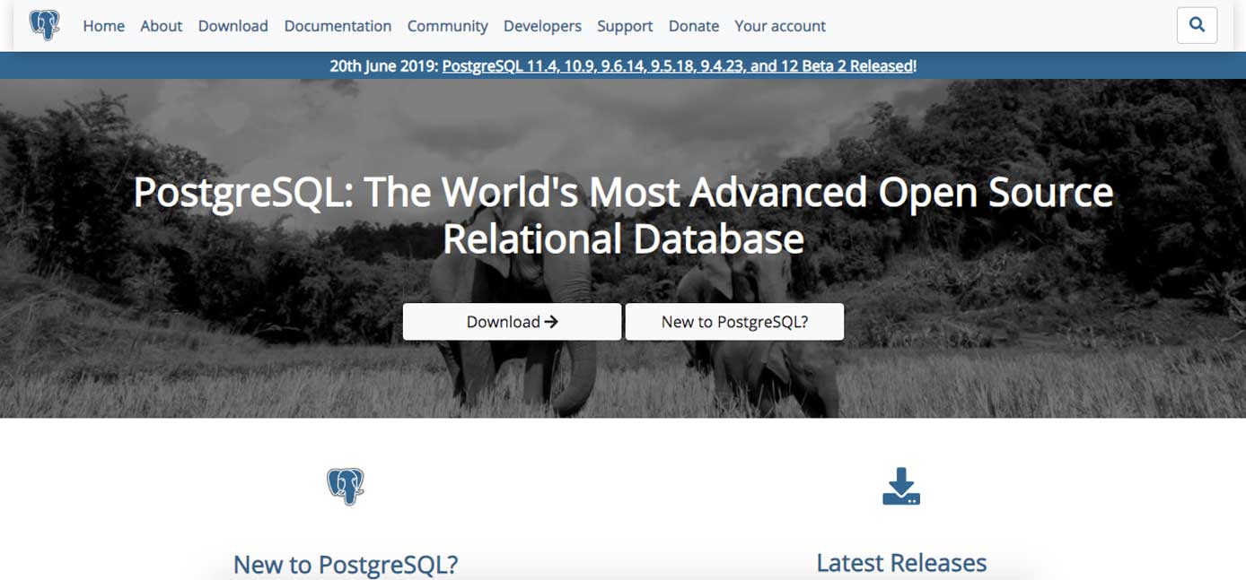 Screenshot of PostgreSQL website Screenshot of PostgreSQL website