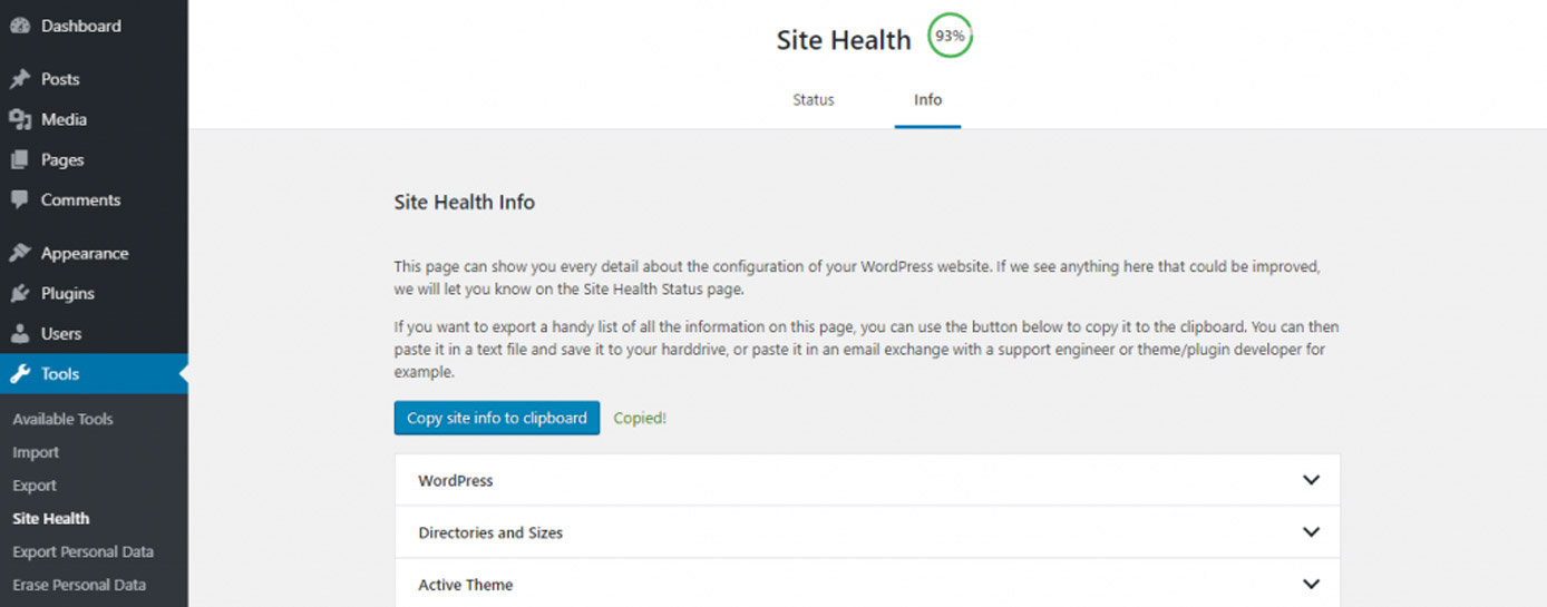 Screenshot of WordPress Site Health Screenshot of WordPress Site Health