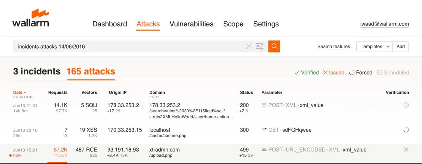 Screenshot of Wallarm dashboard Screenshot of Wallarm dashboard